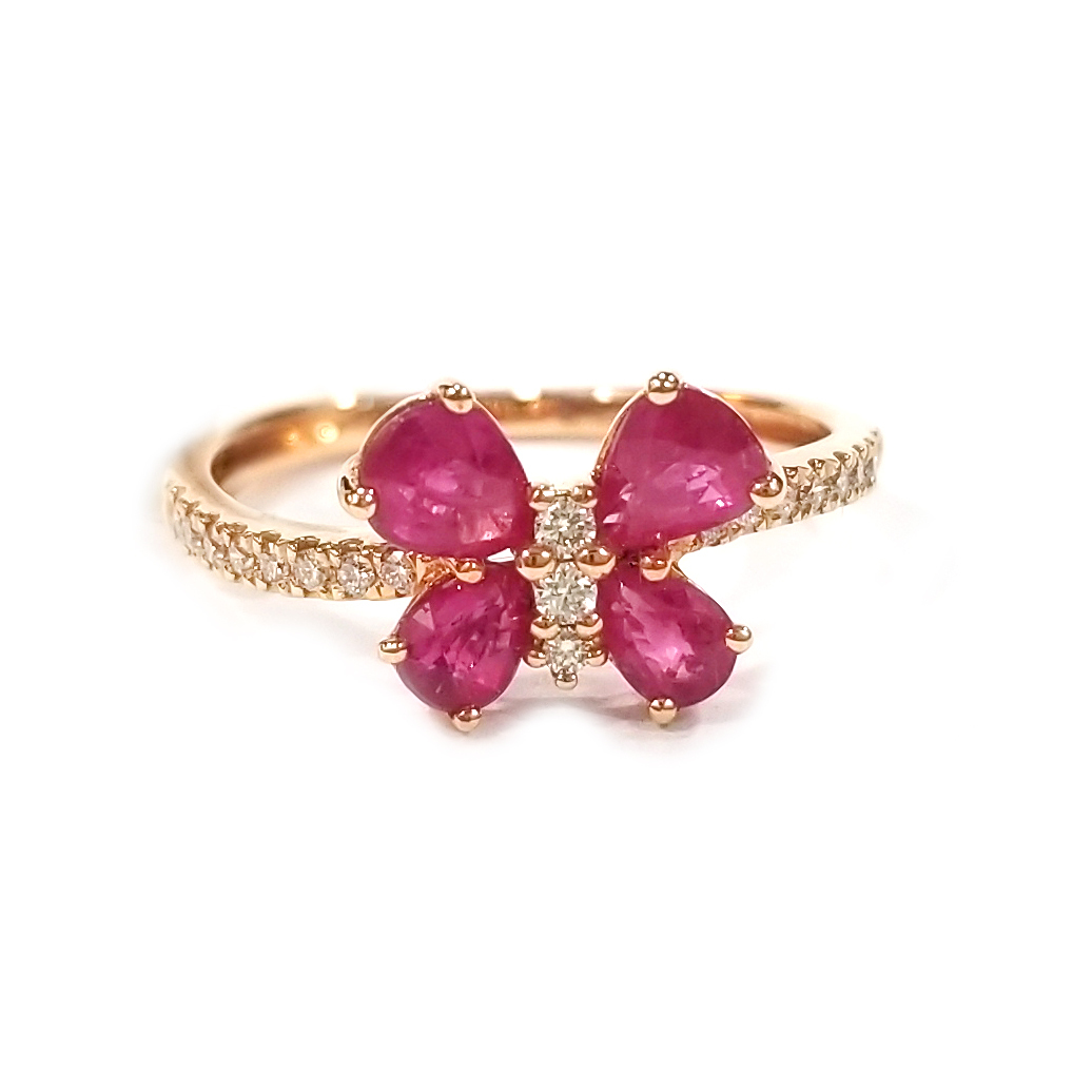 18K玫瑰金天然鑽石紅寶石戒指