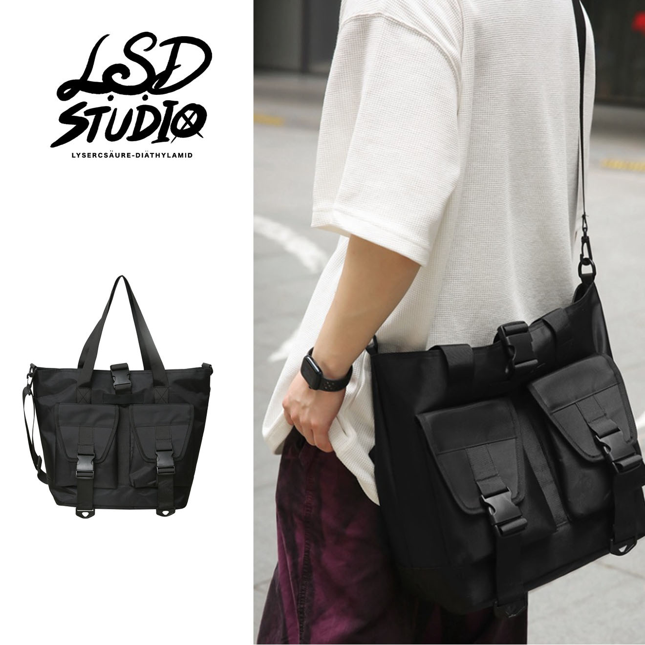 【BGLF008】工裝插扣雙口袋造型設計托特包