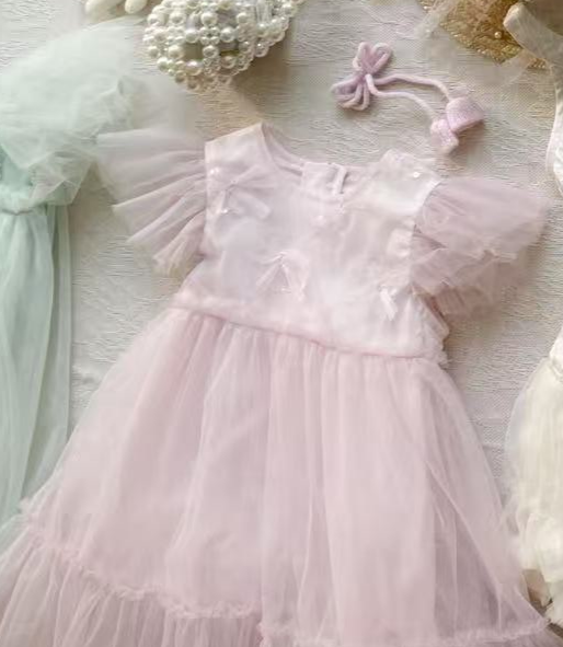 BYB03D134PK 粉色甜美櫻花飛袖紗裙