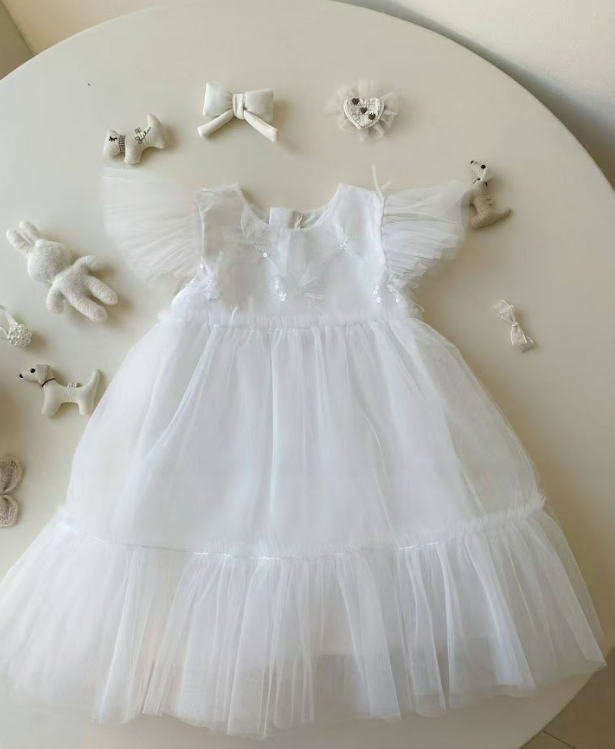 BYB03D135WE 白色甜美櫻花飛袖紗裙