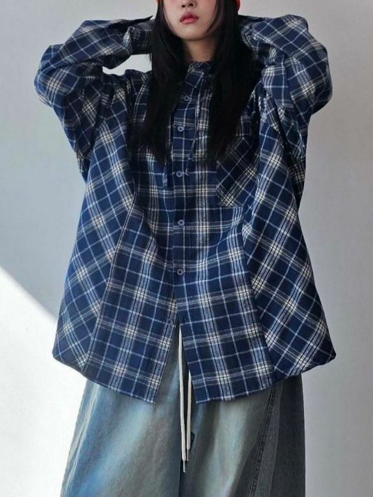 格仔連帽長袖恤衫外套 F&c-059S