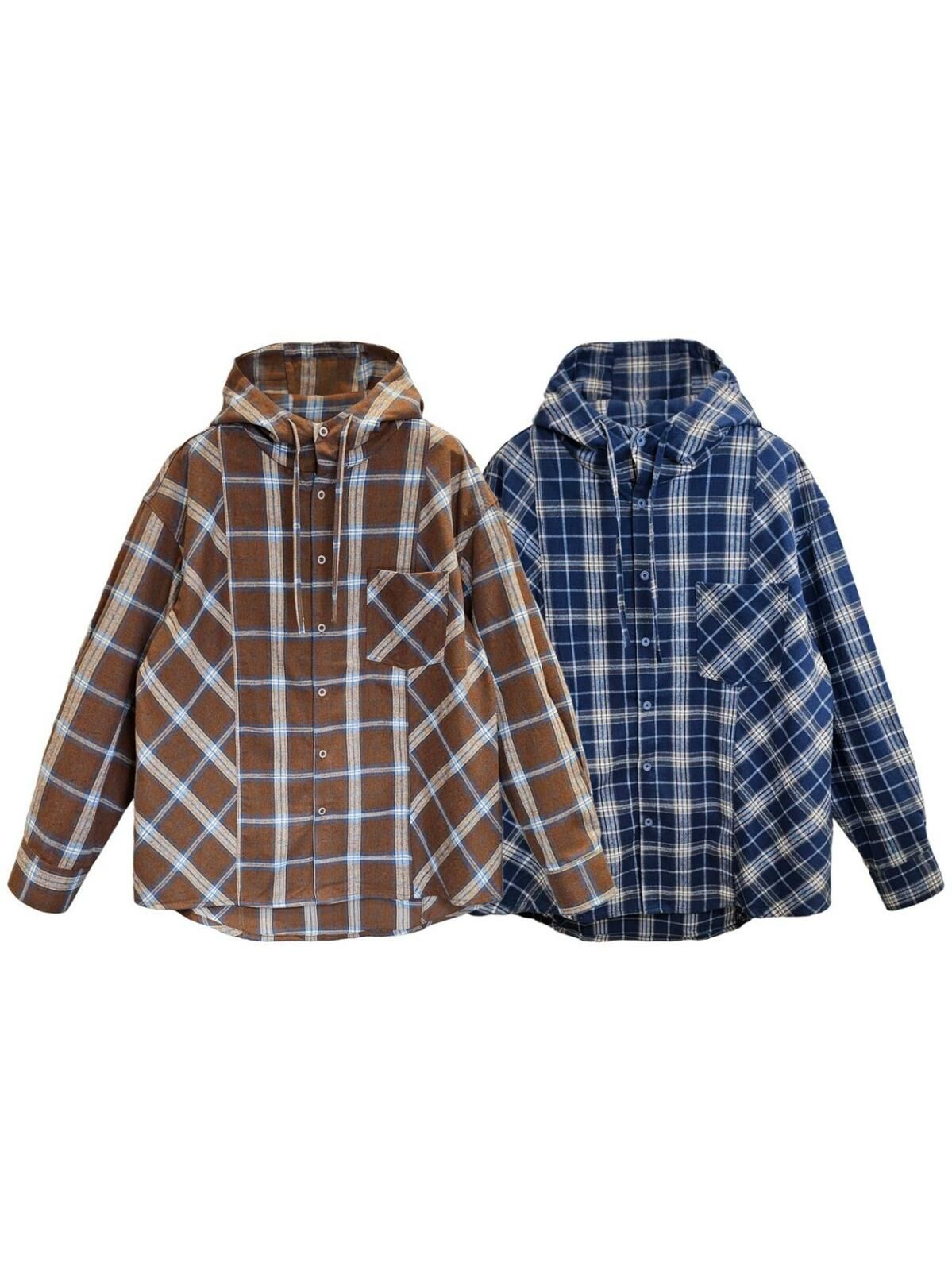 格仔連帽長袖恤衫外套 F&c-059S