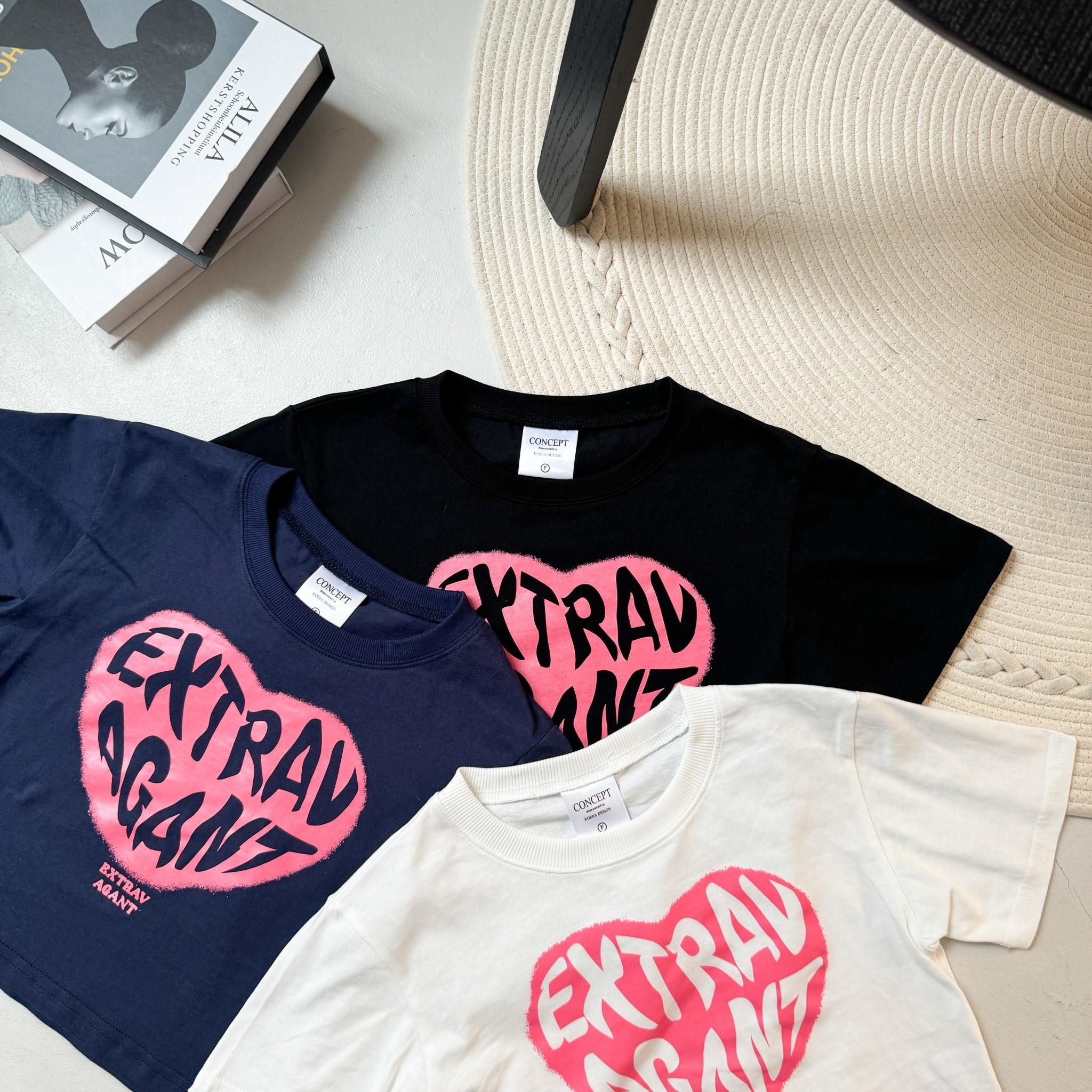 韓國短袖 Extravagant 愛心噴漆短版合身短T 80636