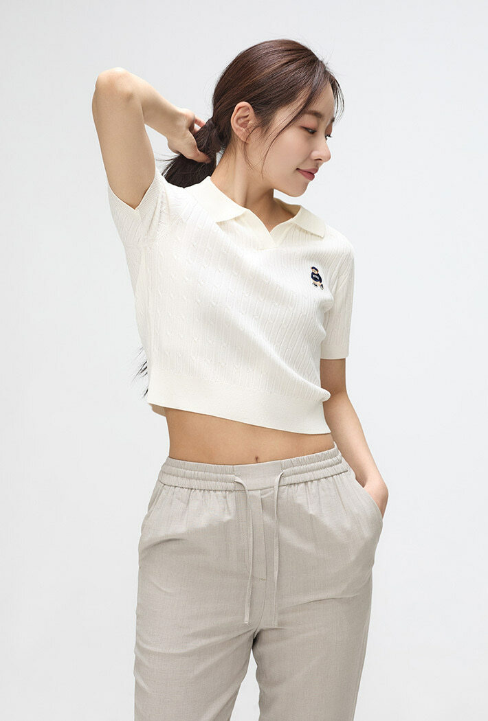 【現貨】【SPAO】Cable half-open short sleeve knit