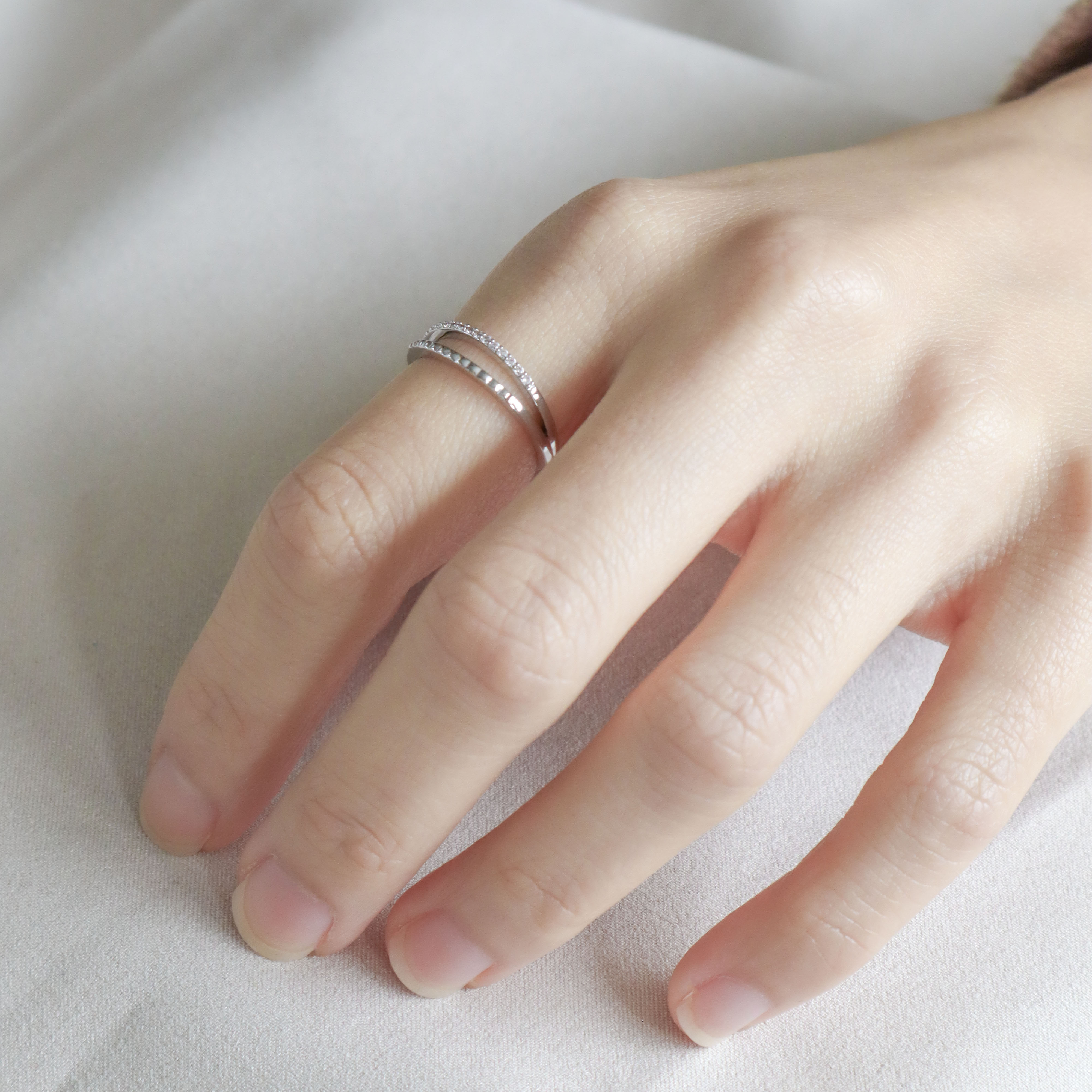 Silver/光澤雙環戒指