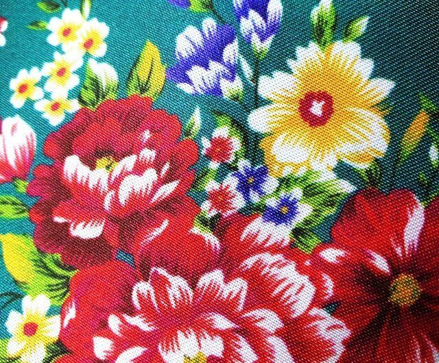 花布先生】台湾の花柄シルクスカーフ - ダークグリーン＆オレンジ|來好
