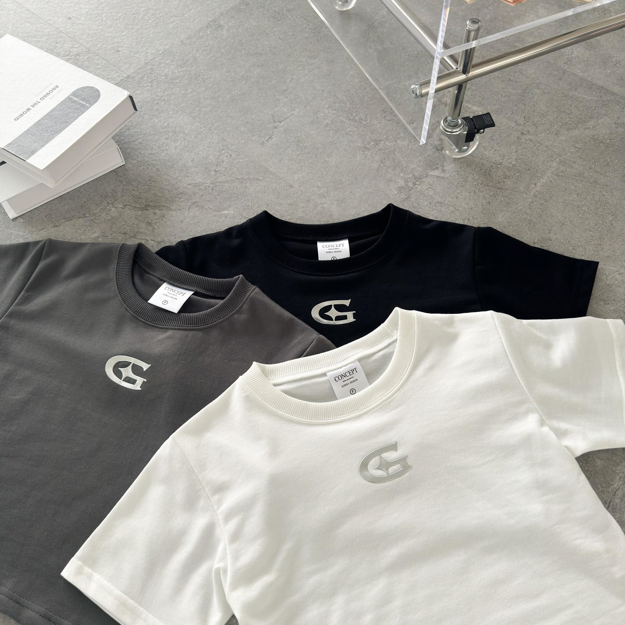 韓國短袖 科技感反光膠印短版合身短T 80662