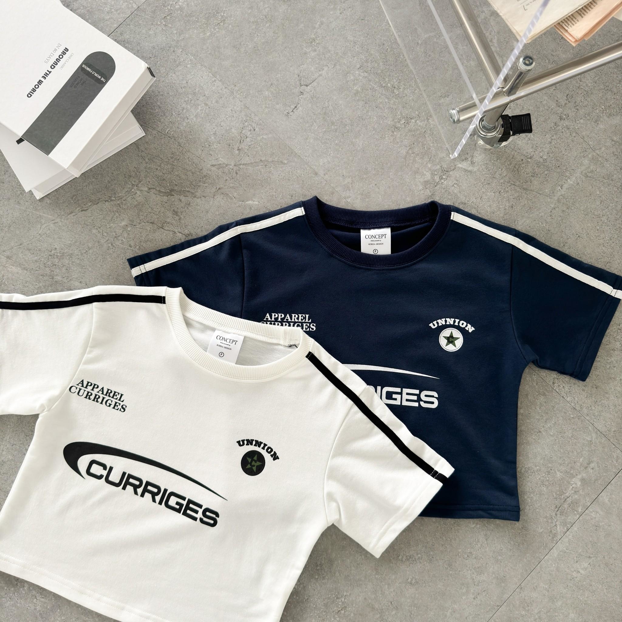 韓國短袖 Curriges 倒勾撞色車邊短版合身短T 80663