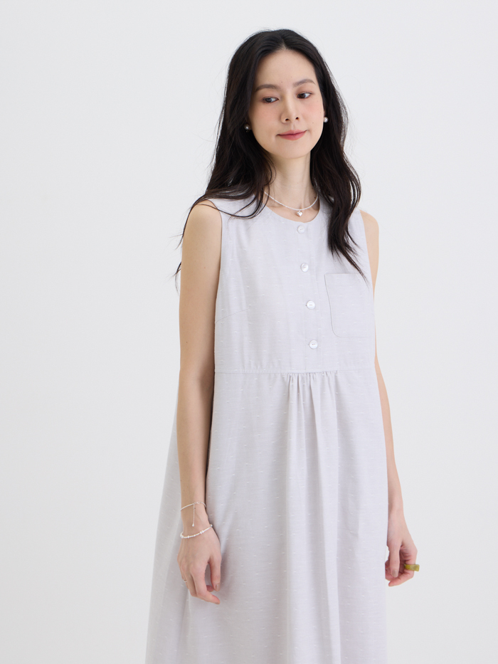 青春無袖剪接洋裝-淡月