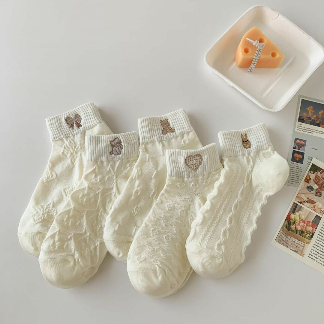 [3 PAIRS RM10] Minimalist Embroidered White Ankle Socks