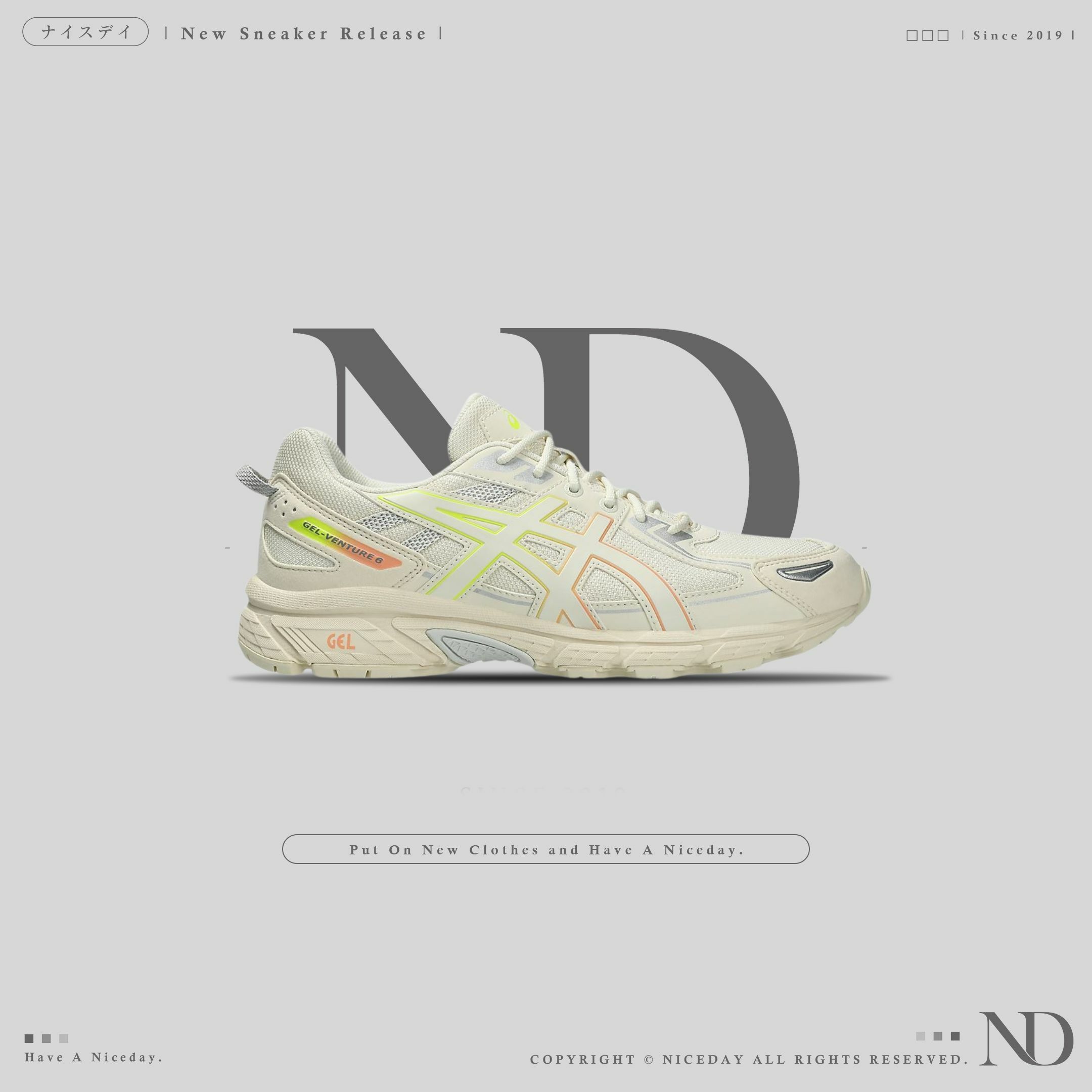 NICEDAY 現貨 ASICS GEL-VENTURE 6 淡黃色 淺黃 米黃 復古 男鞋 女鞋 1203A438-100