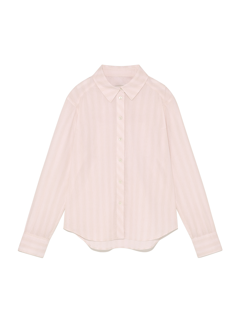 袖口鈕扣細節條紋襯衫 淺粉紅