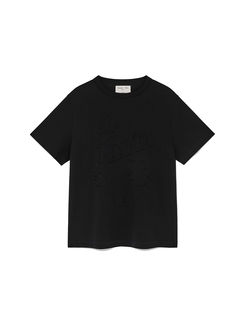 花卉布貼LOGO上衣 黑色