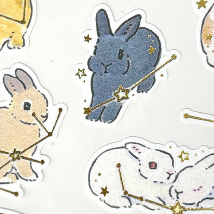 日本 插畫家 森山標子 和紙 貼紙 -兔子與星空