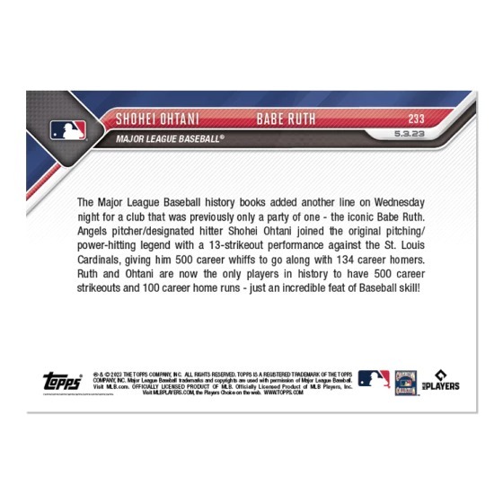 SHOHEI OHTANI 2023 TOPPS NOW Baseball  Card  Shohei Ohtani, Babe Ruth #233