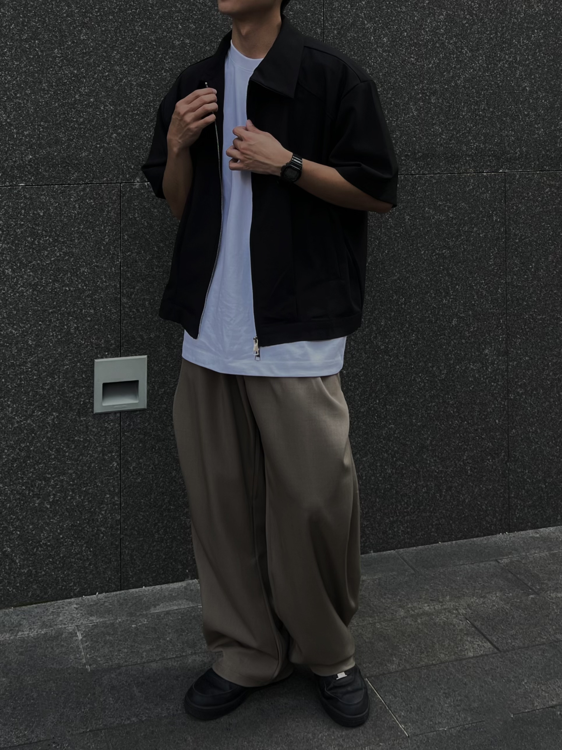 [1atm] BOXY-復古雙拉鍊短衫