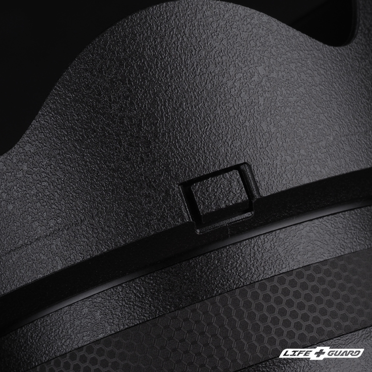 黑色砂紋貼膜質感特寫，LIFE+GUARD 設計風格，適用 Nikon Z 35mm F1.2 S