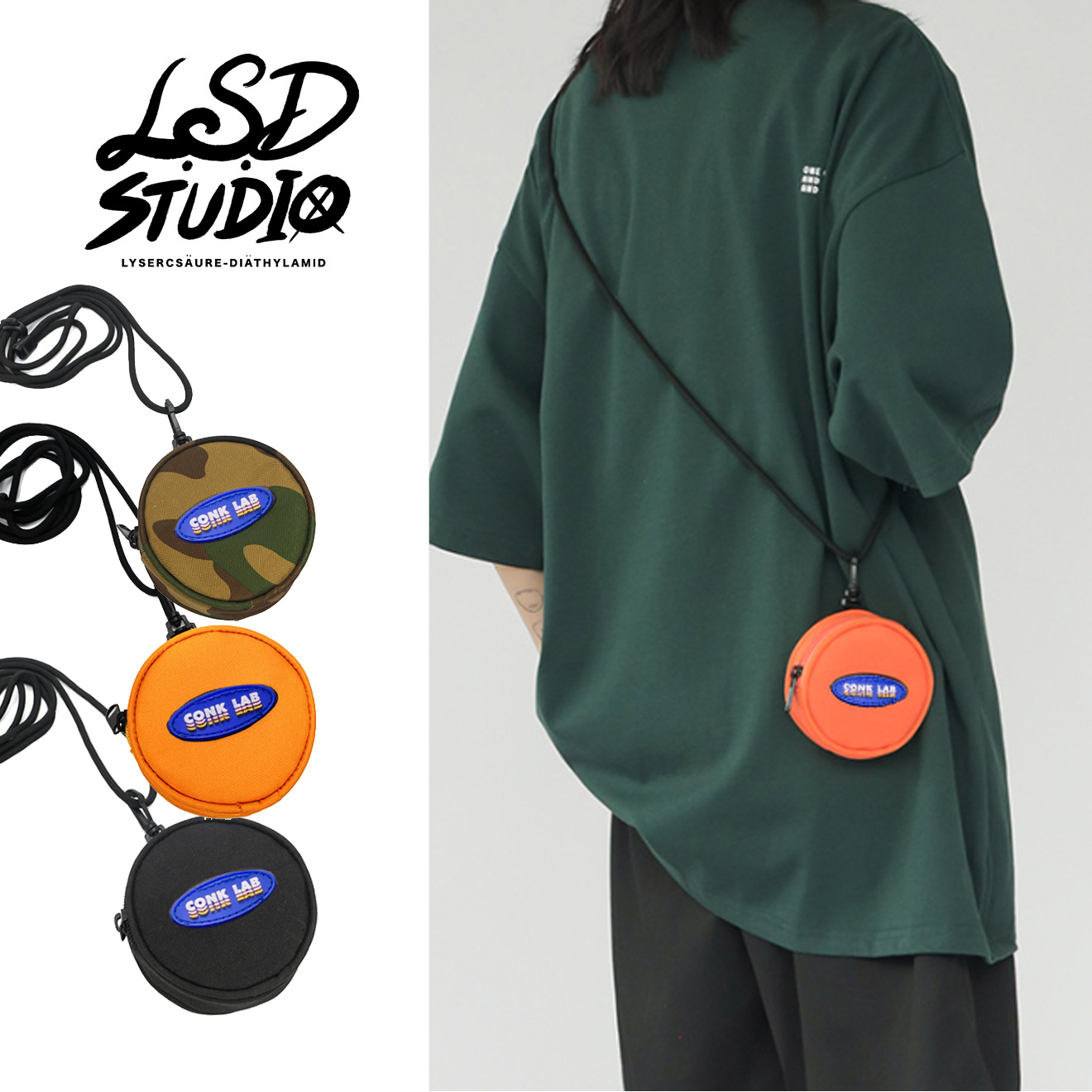 【BGGS020】重磅圓形可肩背/掛扣牛津零錢包