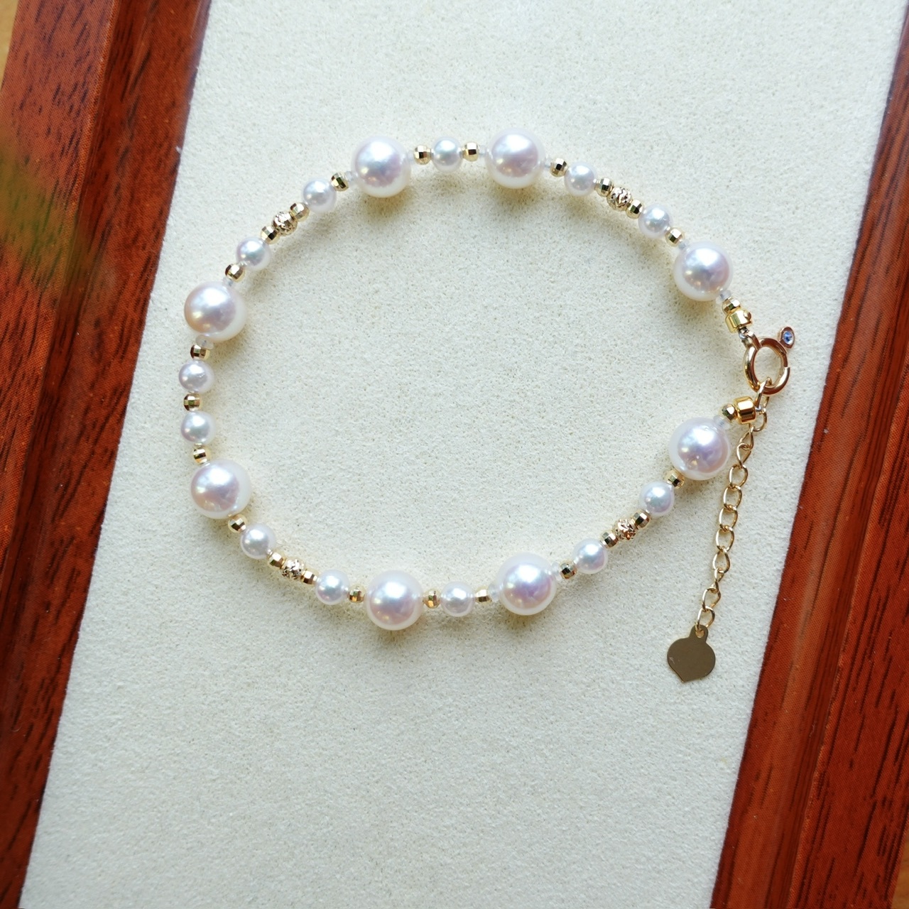 18K黃金鐳射金球日本Akoya珍珠手鏈 (3.5-6.5mm)