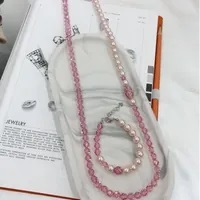 [S] GEMZ & CO RCS 1 SET NECKLACE & BRACELET,ROSALINE PEARL/LIGHT ROSE, NE-039/BR-039 (Z151)