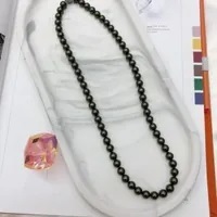 [S] GEMZ & CO RCS 1 SET NECKLACE & BRACELET,DARK GREEN PEARL, NE-028/BR-028 (Z159)