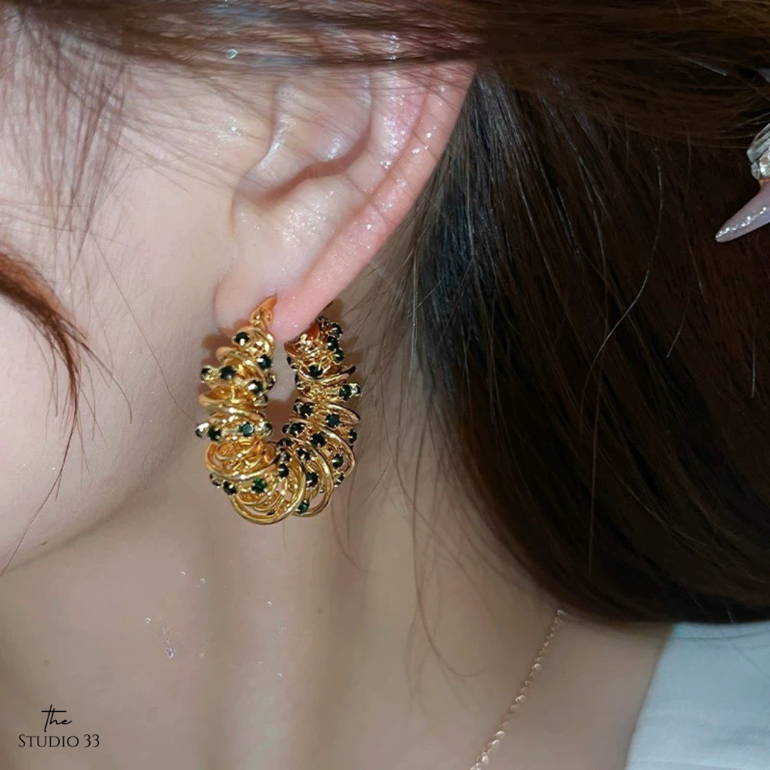 輕奢感金色鋯石耳環(特)