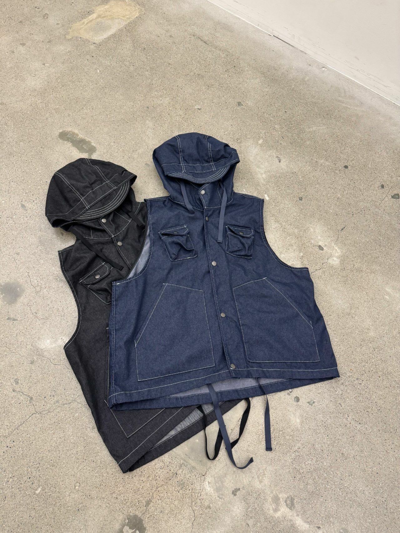 牛仔連帽開胸背心褸 FARMERS-062V