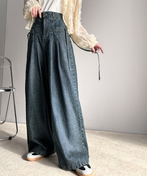 日本🇯🇵連線 Classical Elf 緞帶高腰椎形褲 寬褲 牛仔褲 寬鬆 3色(任買兩件711免運)/預購