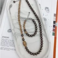 S] GEMZ & CO RCS 1 SET NECKLACE & BRACELET,BROWN PEARL/LIGHT
