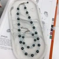 [S] GEMZ & CO RCS 1 SET NECKLACE & BRACELET,TAHITIAN PEARL/LIGHT AZORE, NE-015/BR-015 (Z164)