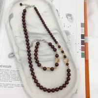 [S] GEMZ & CO RCS 1 SET NECKLACE & BRACELET,MAROON PEARL GOLDEN SHADOW, NE-046/BR-046 (Z166)