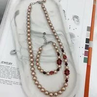 [S] GEMZ & CO RCS 1 SET NECKLACE & BRACELET,POWDER ALMOND/RED MAGMA, NE-044/BR-044 (Z179)