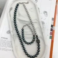 [S] GEMZ & CO RCS 1 SET NECKLACE & BRACELET,TAHITIAN PEARL/LIGHT GREY PEARL, NE-014/BR-014 (Z171)
