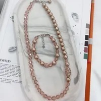 [S] GEMZ & CO RCS 1 SET NECKLACE & BRACELET,POWDER ALMOND/VINTAGE ROSE, NE-036/BR-036 (Z173)