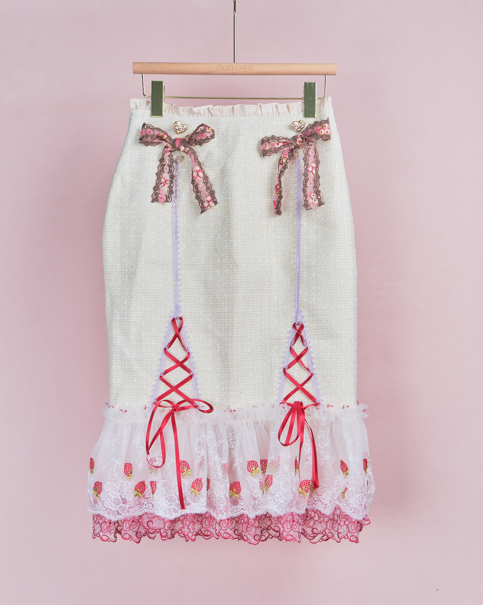 11933 蕾絲蝴蝶結綁繩設計包臀魚尾裙