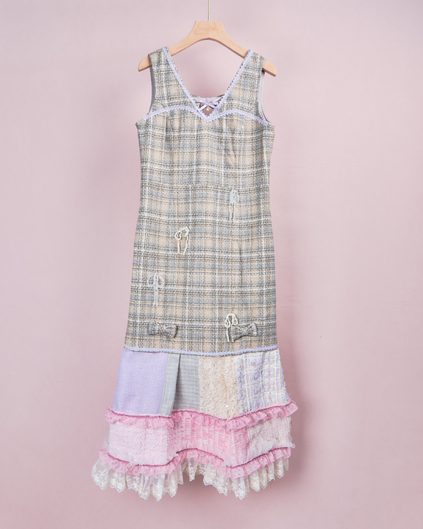 11925 Ribbon Patchwork Vest Dress