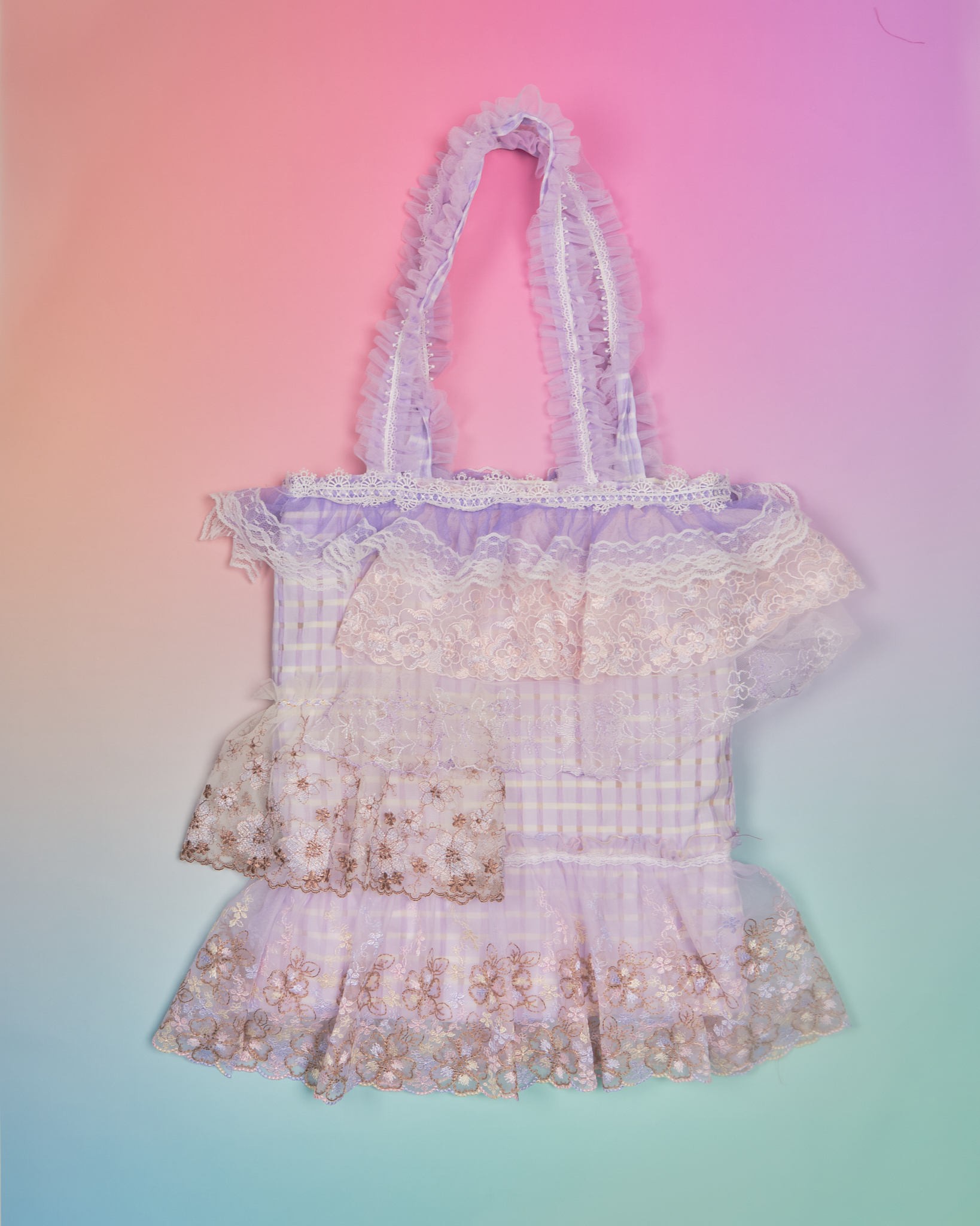 11921 Laced Check Pattern Tote Bag