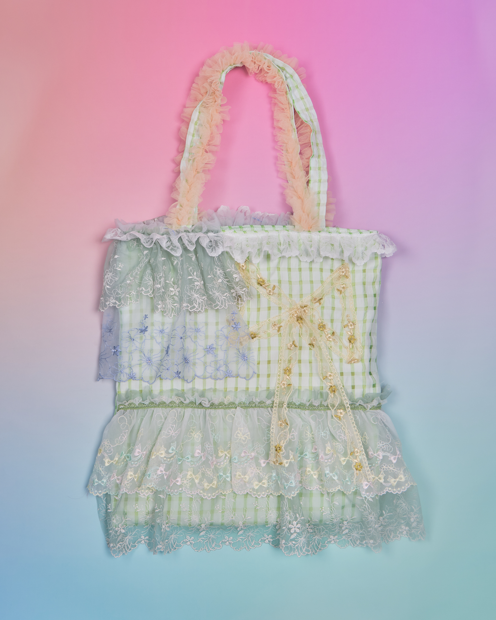 11923 Laced Check Pattern Tote Bag