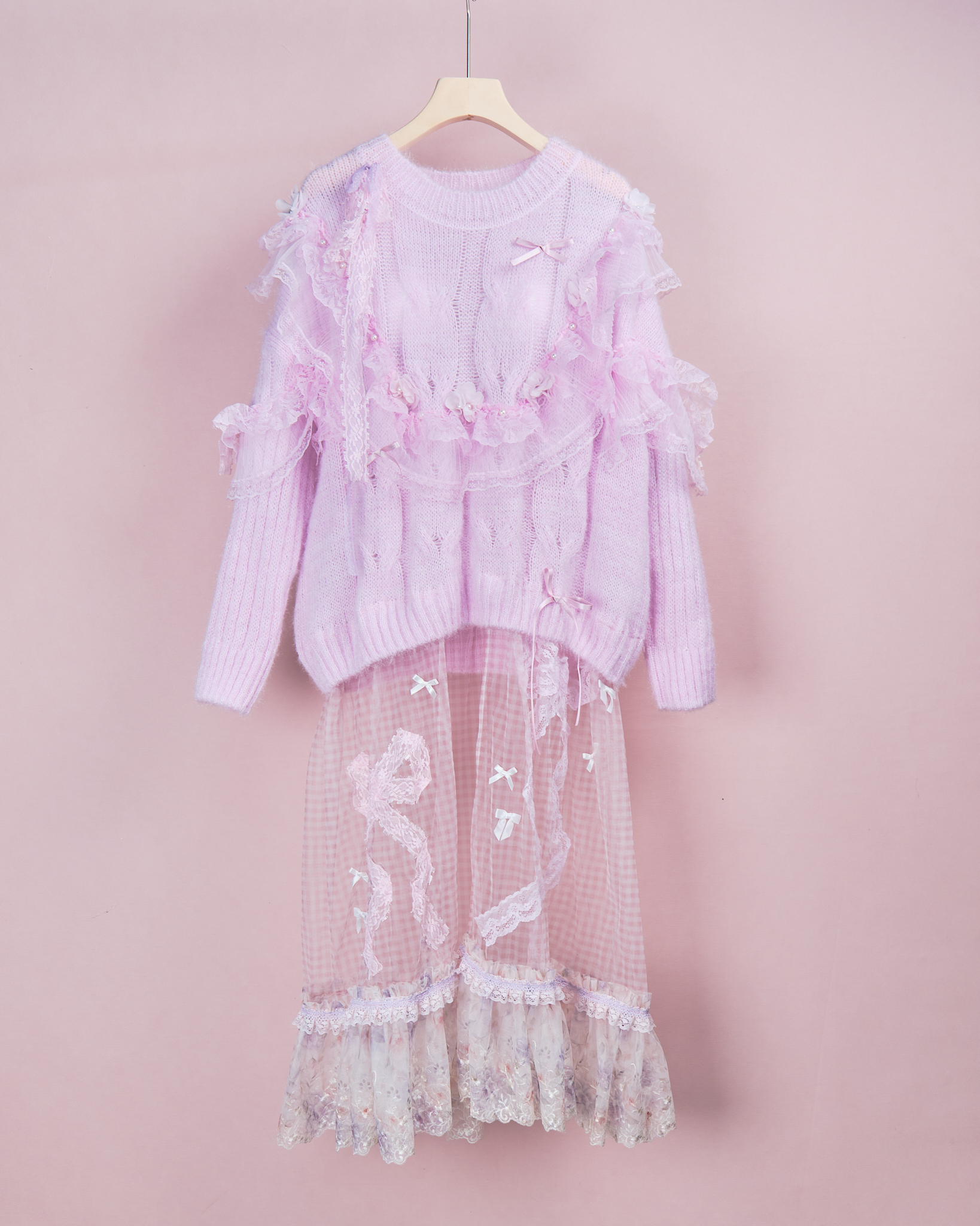 11926 Laced Knit mix Mesh Open Front Dress (Oversized Design)