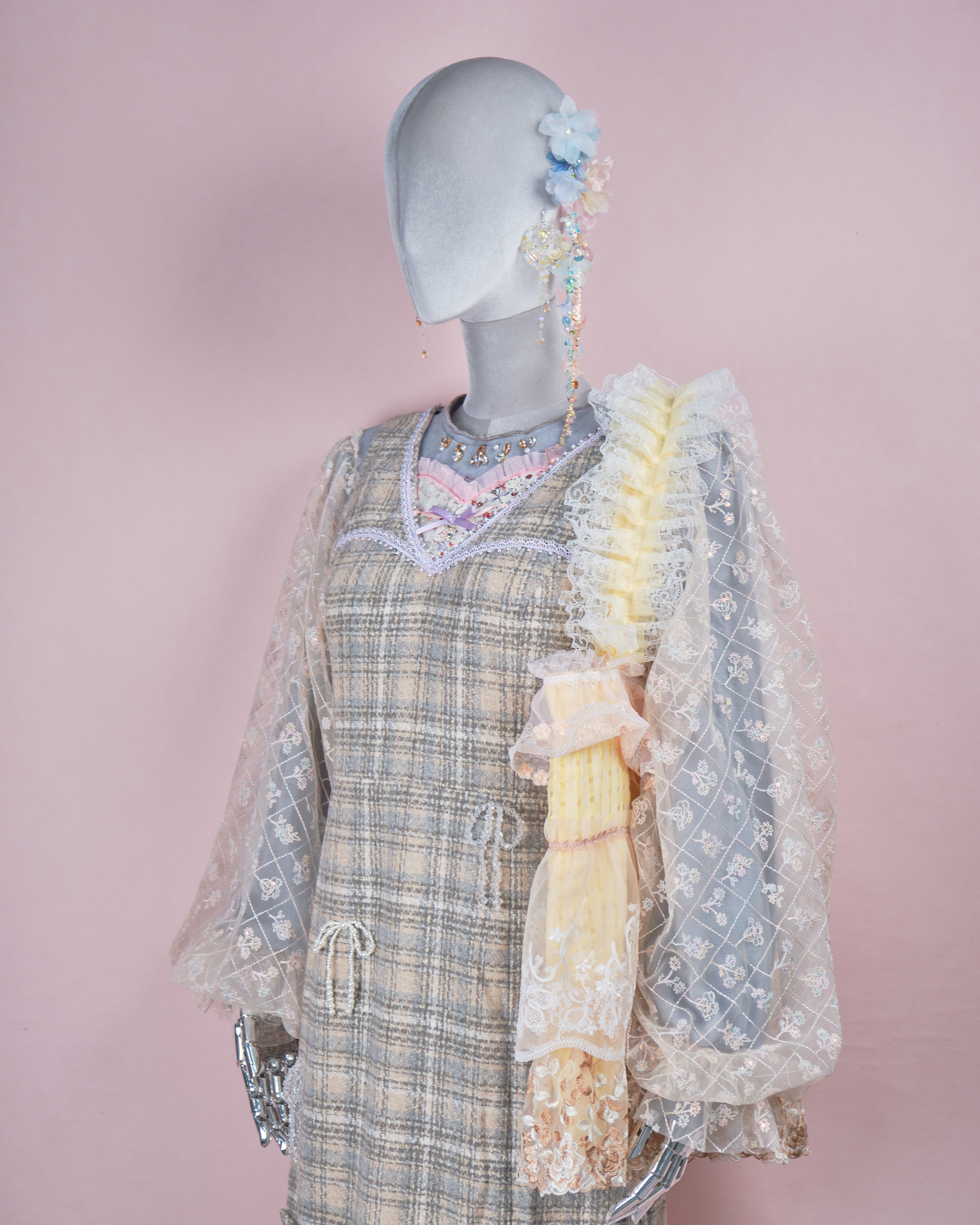 11922 Laced Check Pattern Tote Bag