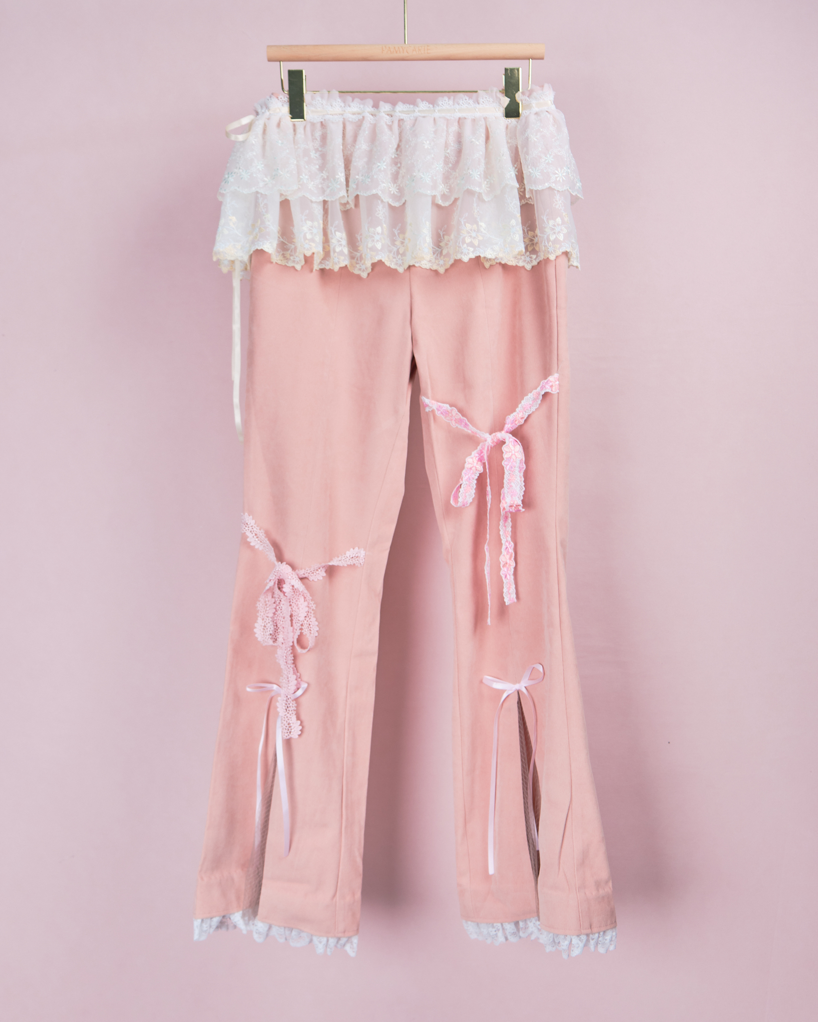 11939 Slit-Hem Trousers with Balletcore Mini Outer Skirt Set