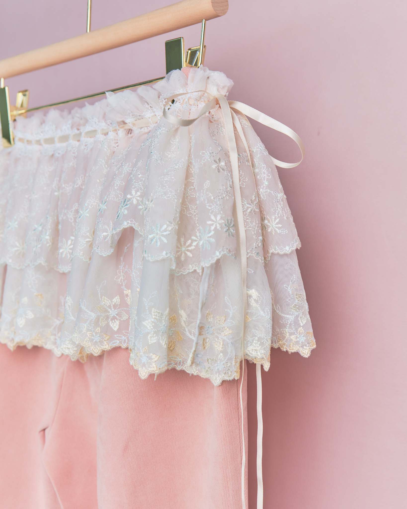 11939 Slit-Hem Trousers with Balletcore Mini Outer Skirt Set