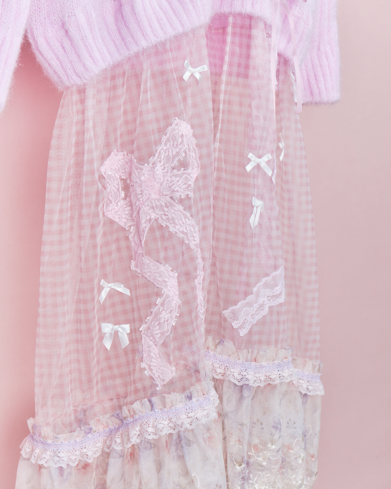 11926 Laced Knit mix Mesh Open Front Dress (Oversized Design)