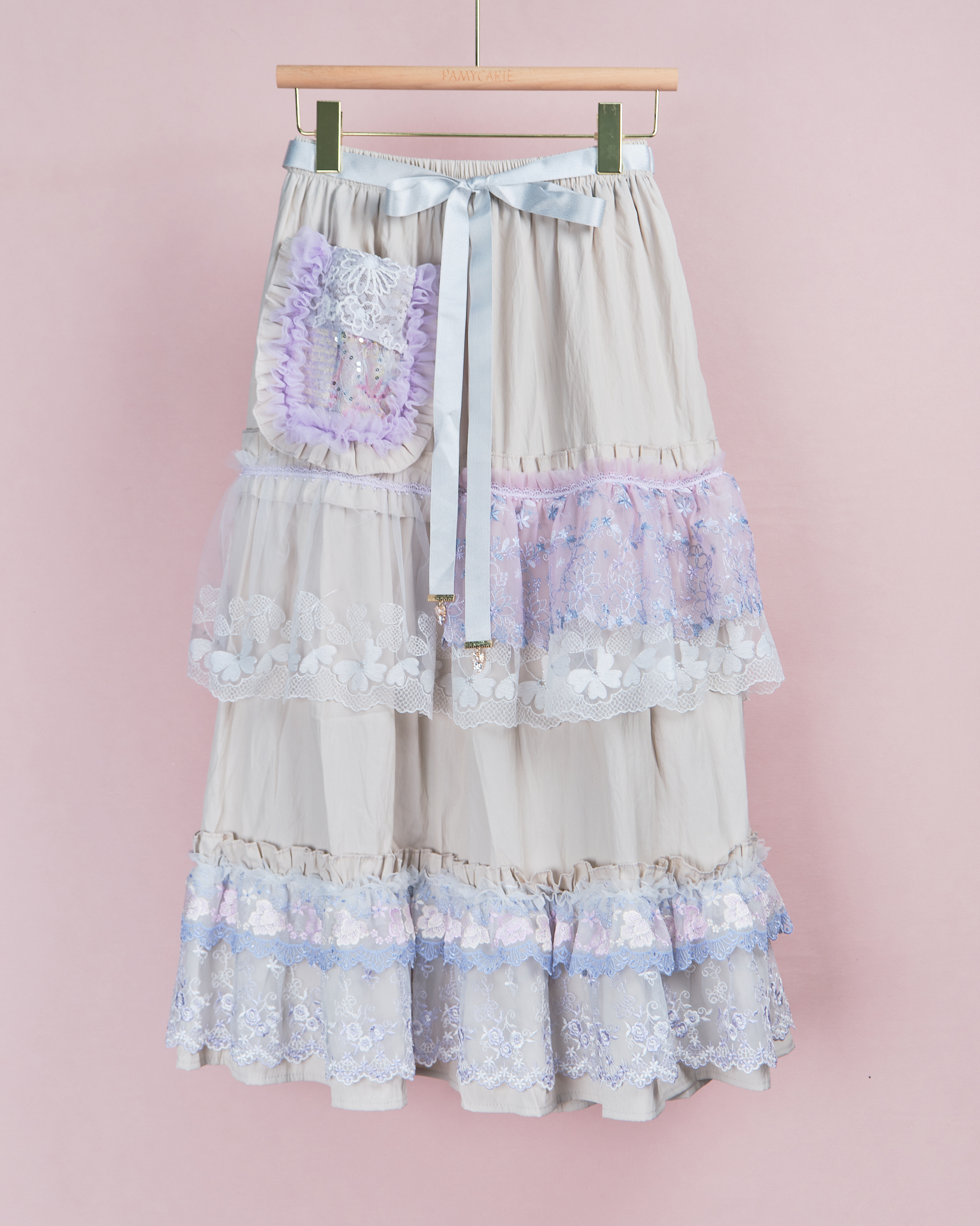 11942 Layered Lace Long Skirt with Mini Bag Design