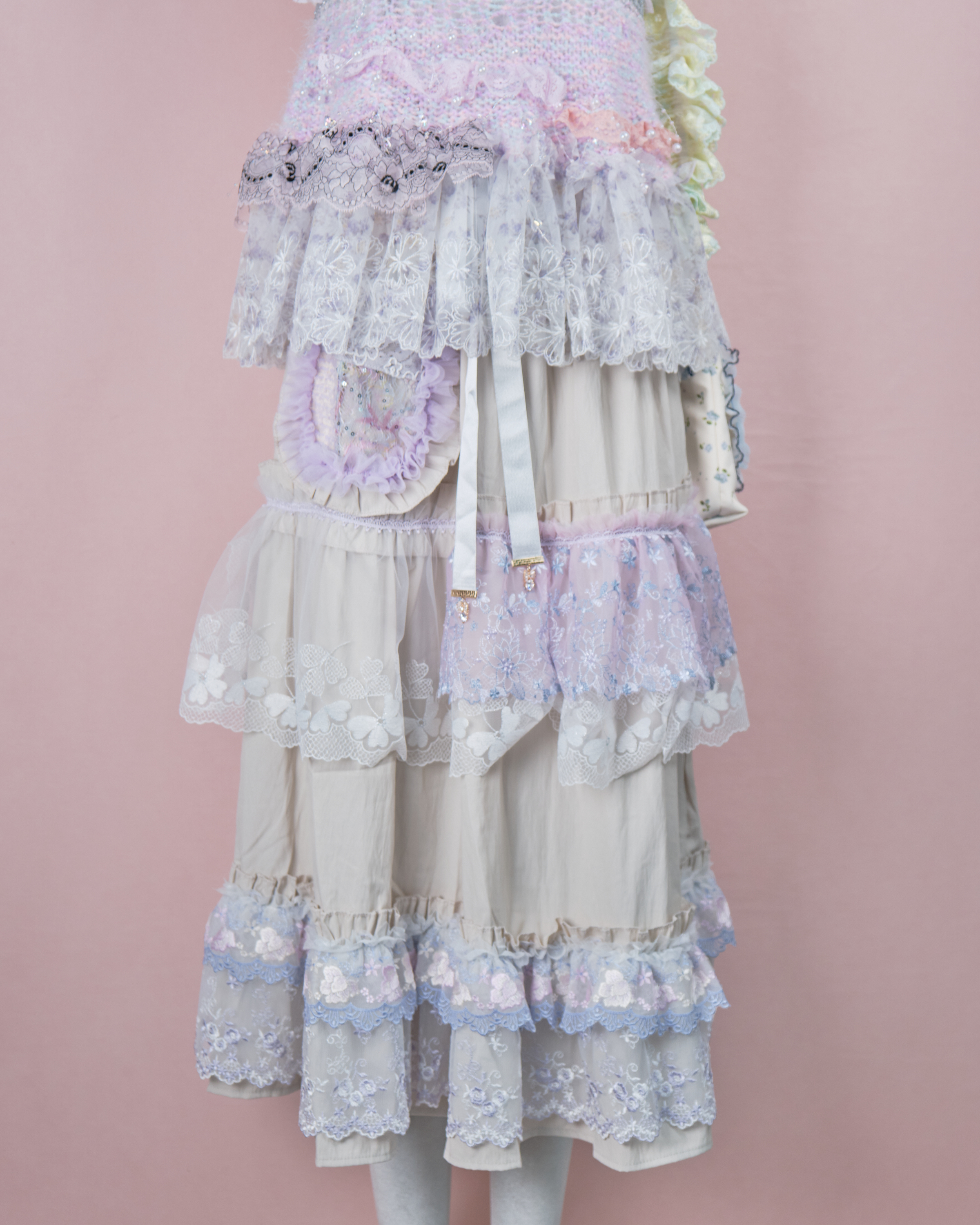 11942 Layered Lace Long Skirt with Mini Bag Design