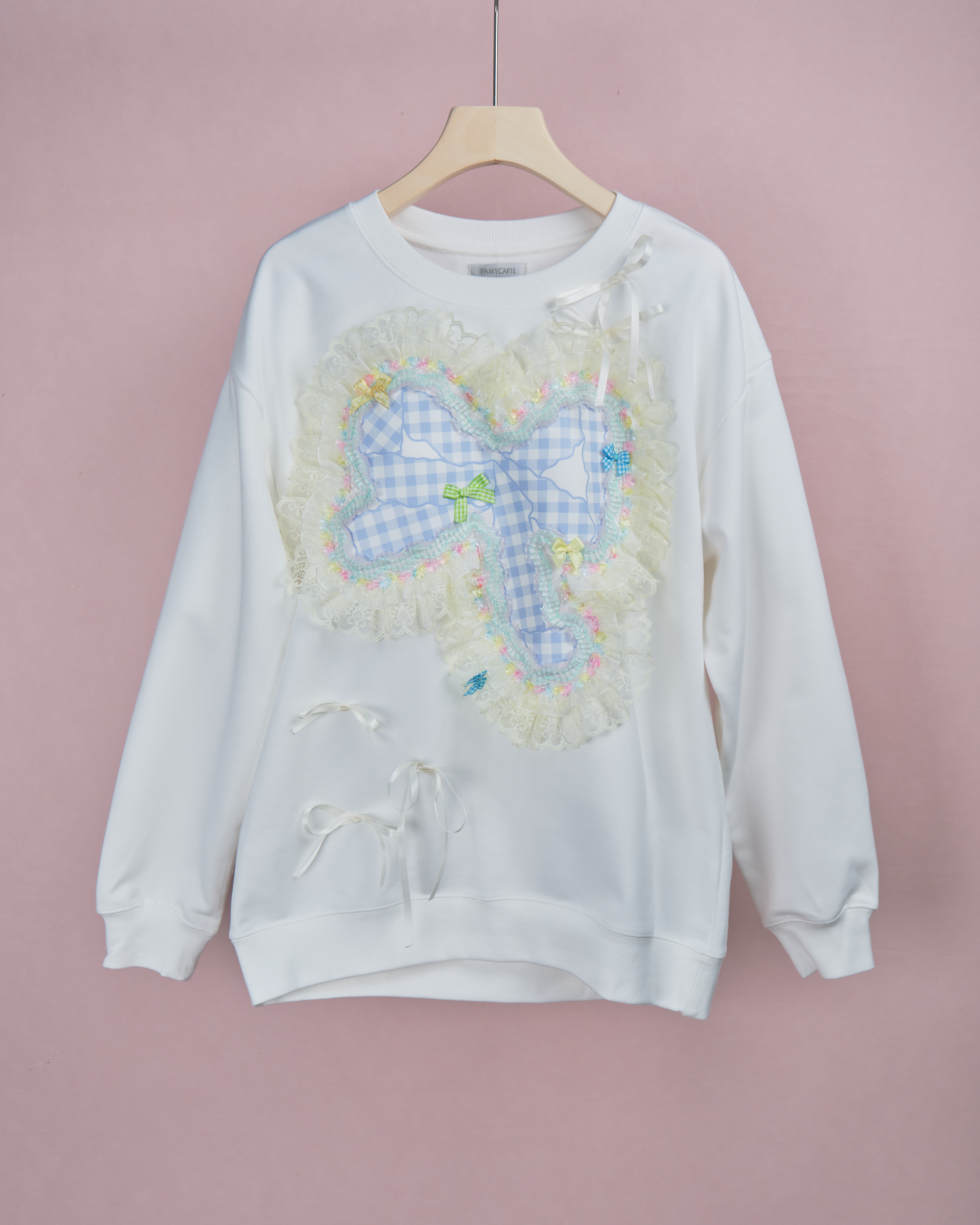 11952 Patchwork Lace Ruffle Printing Hoddie(Oversize)