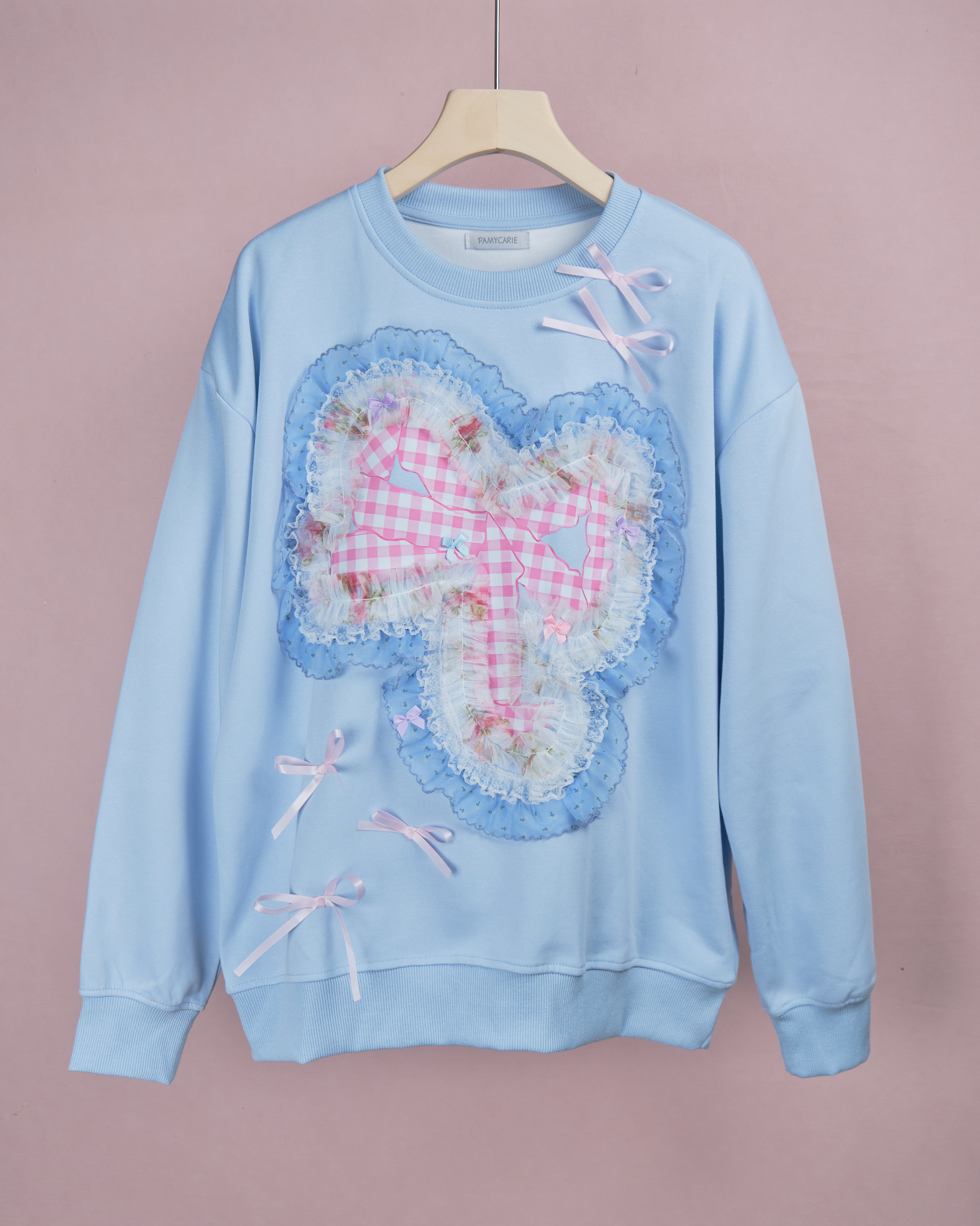 11953 Patchwork Lace Ruffle Printing Hoddie(Oversize)