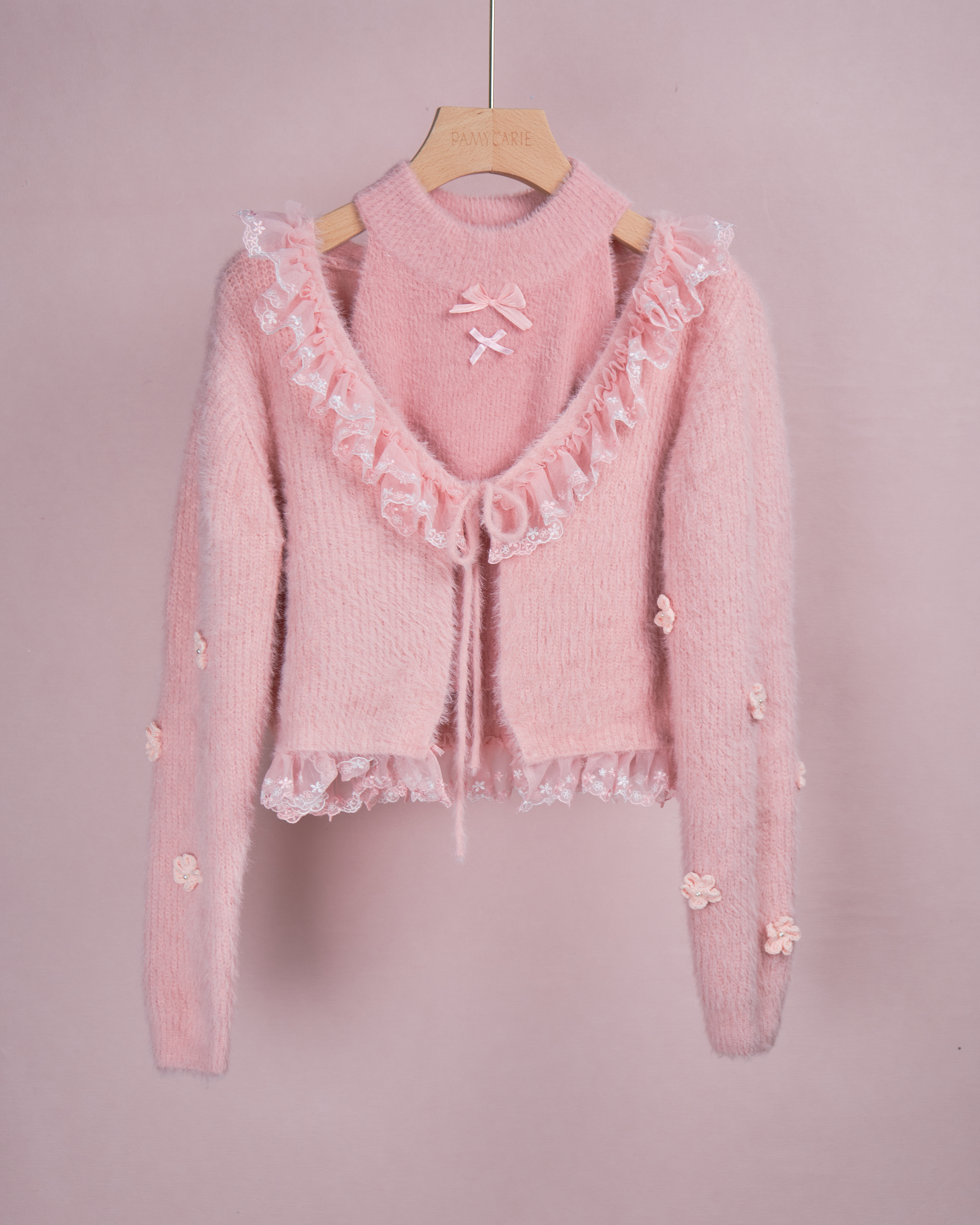 11957 Halter Neck Knit Cropped Top with Ruffled Jacket Set