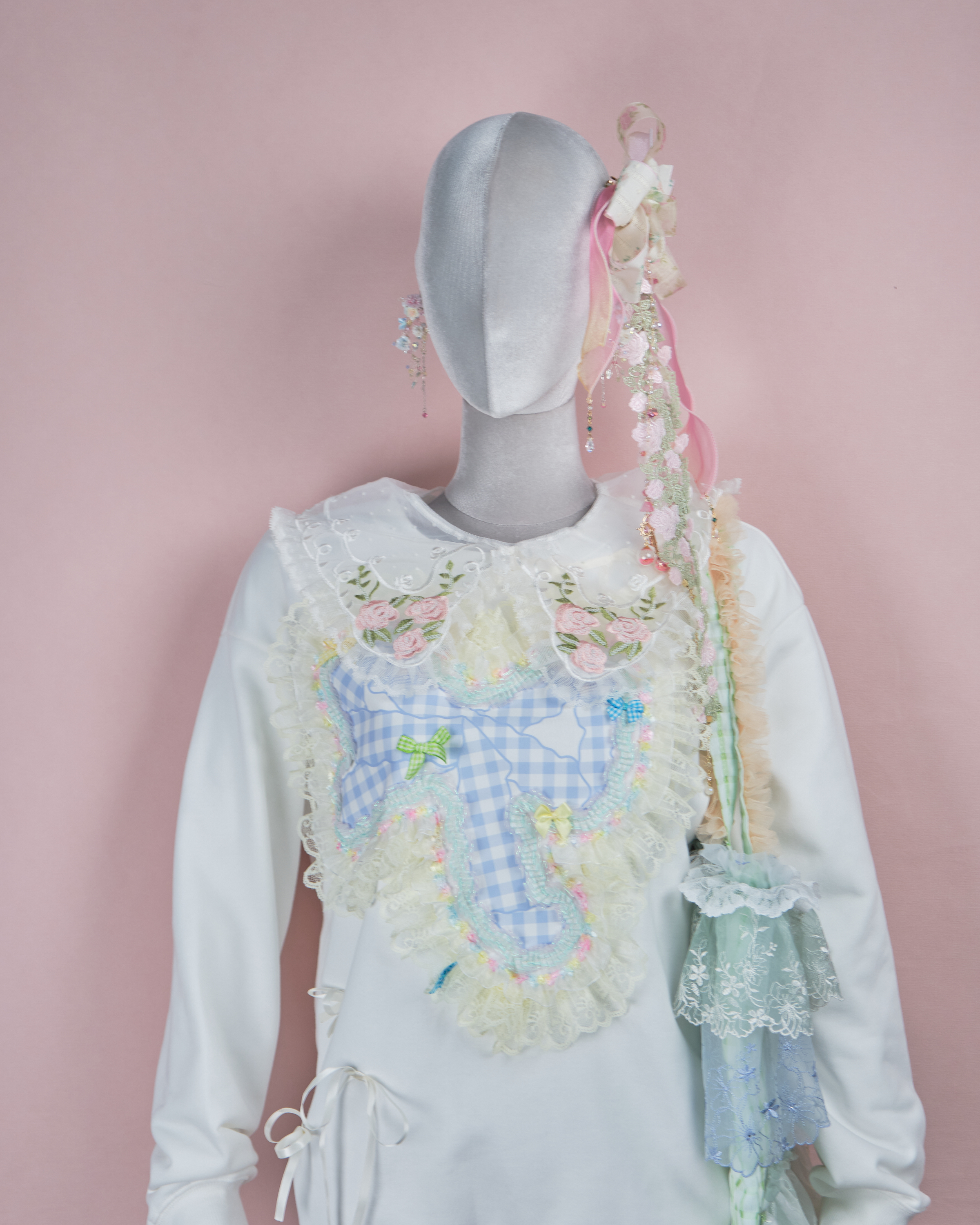 11952 Patchwork Lace Ruffle Printing Hoddie(Oversize)