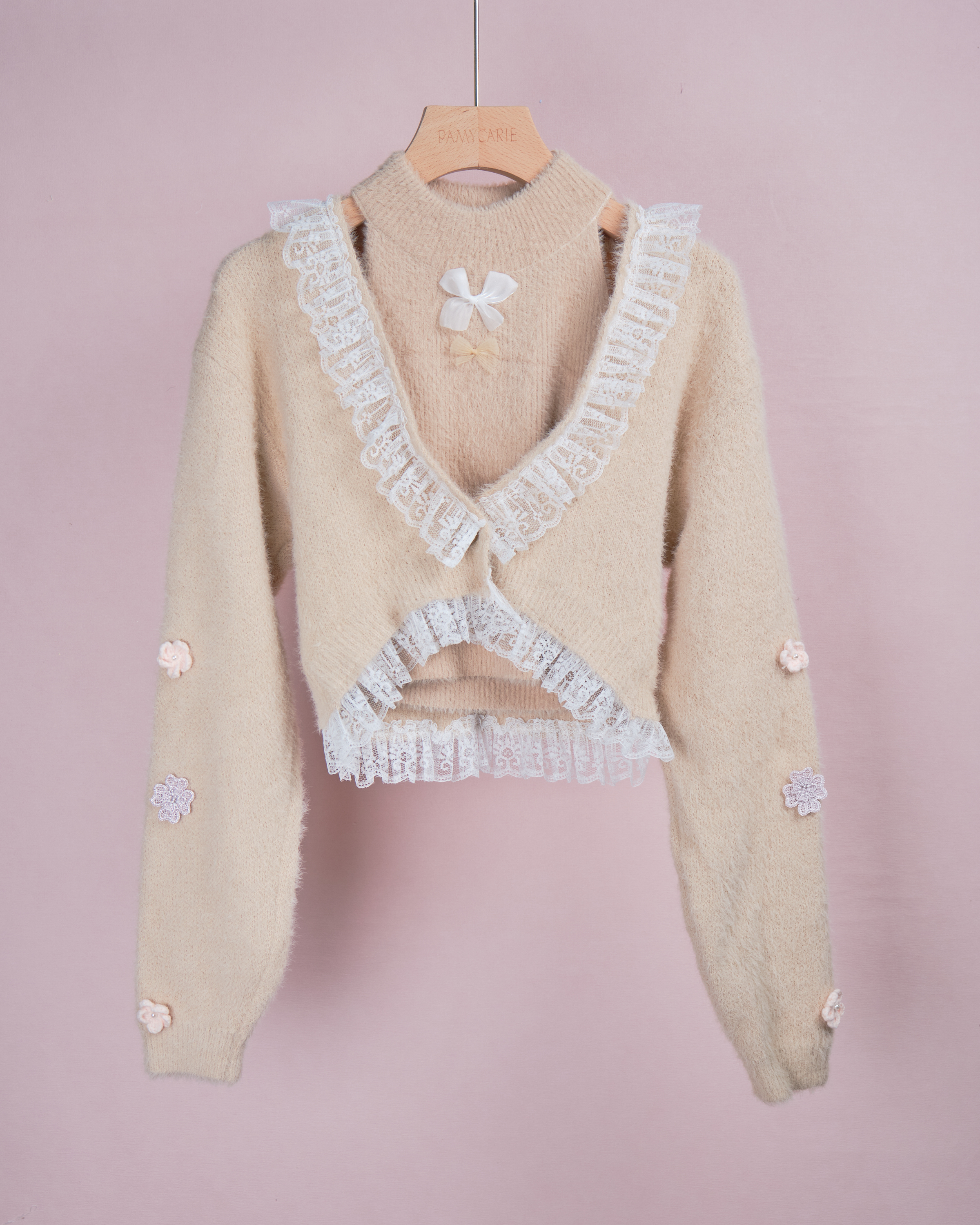 11956 Halter Neck Knit Cropped Top with Ruffled Jacket Set